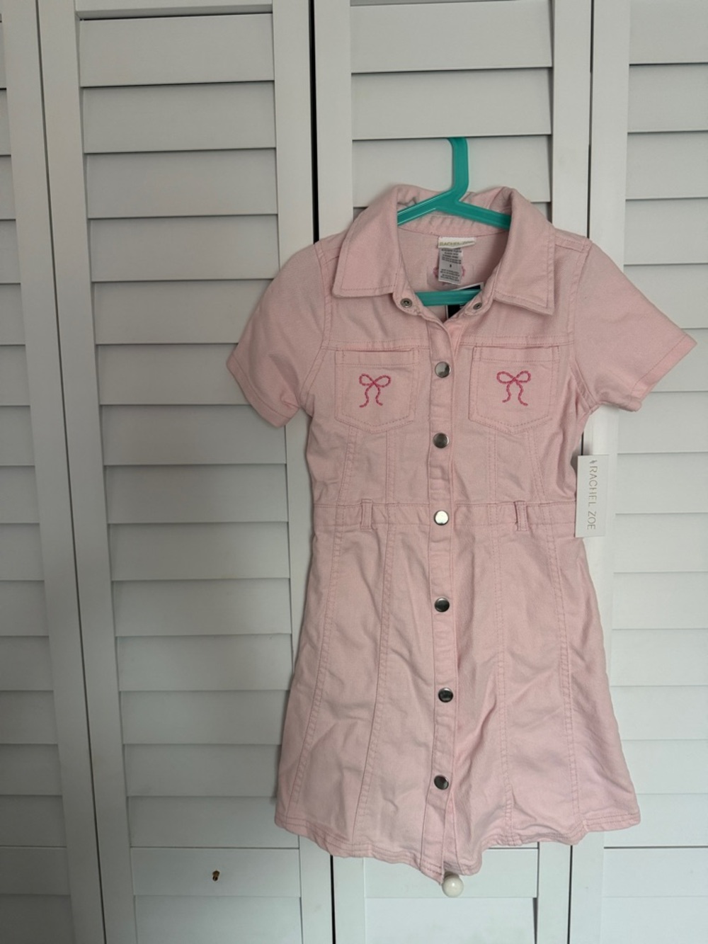 Rachel Zoe Light Pink Short-Sleeve Button-Front Girls Dress